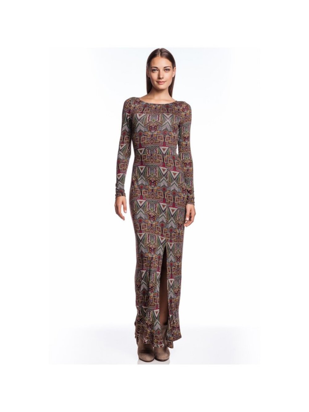 Velvet Daniele Dress Maroon Slit Cut Out Back Long Maxi Tribal Long Sleeve NWT M